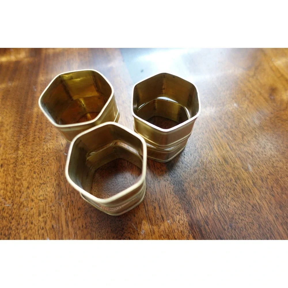 set of 6 vintage napkin ring hexagonal shape brass‎